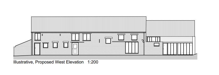 Lot: 173 - TRADITIONAL FARMHOUSE FOR REFURBISHMENT AND BARN WITH PLANNING FOR RESIDENTIAL CONVERSION - APPROXIMATELY 17.5 ACRES - Proposed West Elevation
